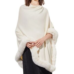 Elegant Cream Shawl with Faux Fur Trim